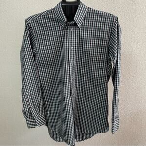 Hathaway Green and Blue Plaid Long Sleeve Button Down Neck Size 15 1/2